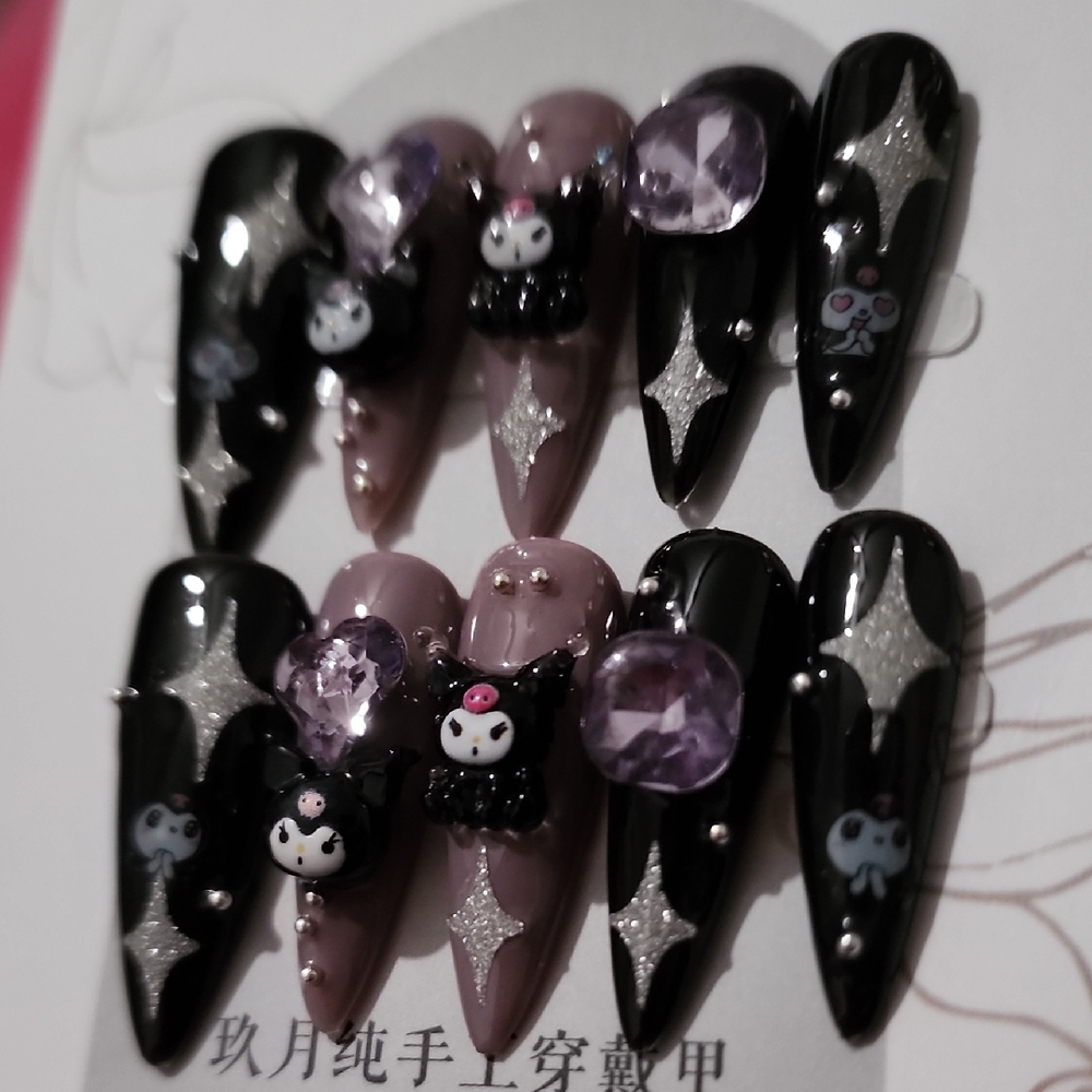 Black & Lavender Cute Character Stiletto Press-On Nails - Picture 5 of 5
